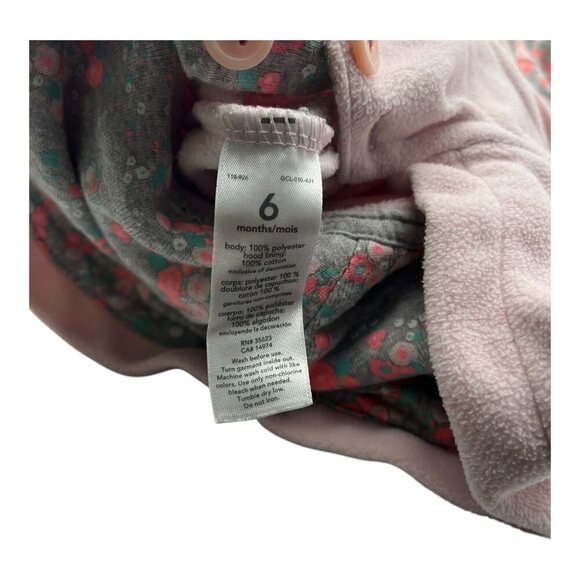 Lot Of 2 Carter’s Baby Hooded Fleece One Piece 6-9M Heart Pink Floral Pocket - Picture 12 of 16